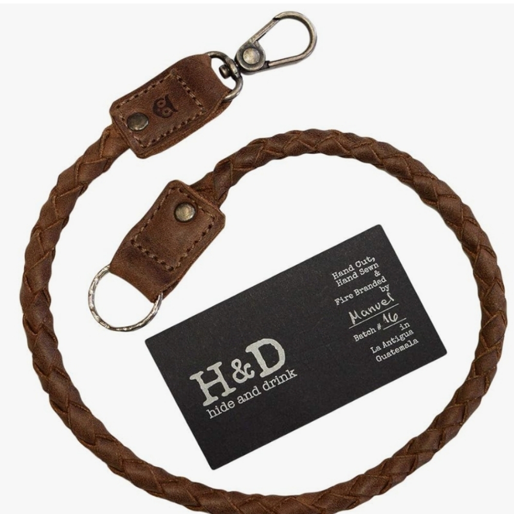 NWOT Hide & Drink Brown Handmade Leather Braided Keychain Strap/Laynard - Picture 4 of 6